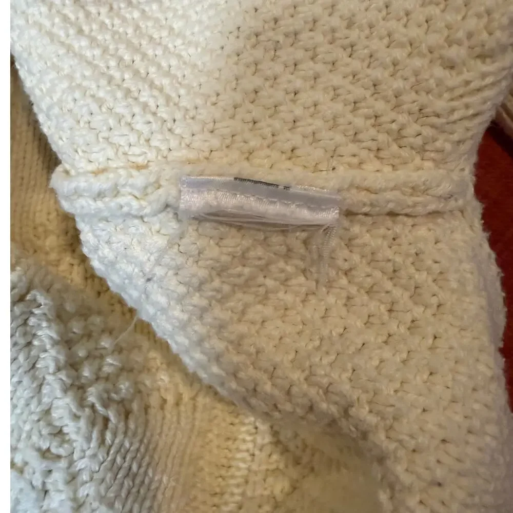 J. Crew Women's Ivory Cream Fisherman Sweater MEDIUM Cotton Cable Knit Crew Neck